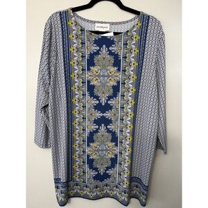NWT Peck & Peck Bluesy Geometric 3/4 Sleeve Tunic Size XL